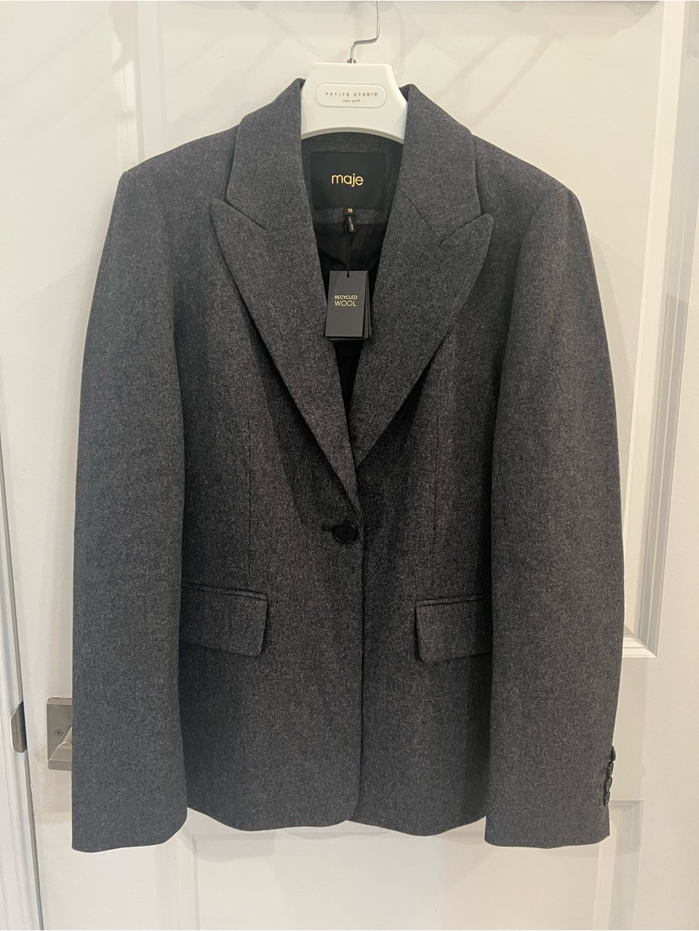 Maje Charcoal Gray Wool Tailored Blazer